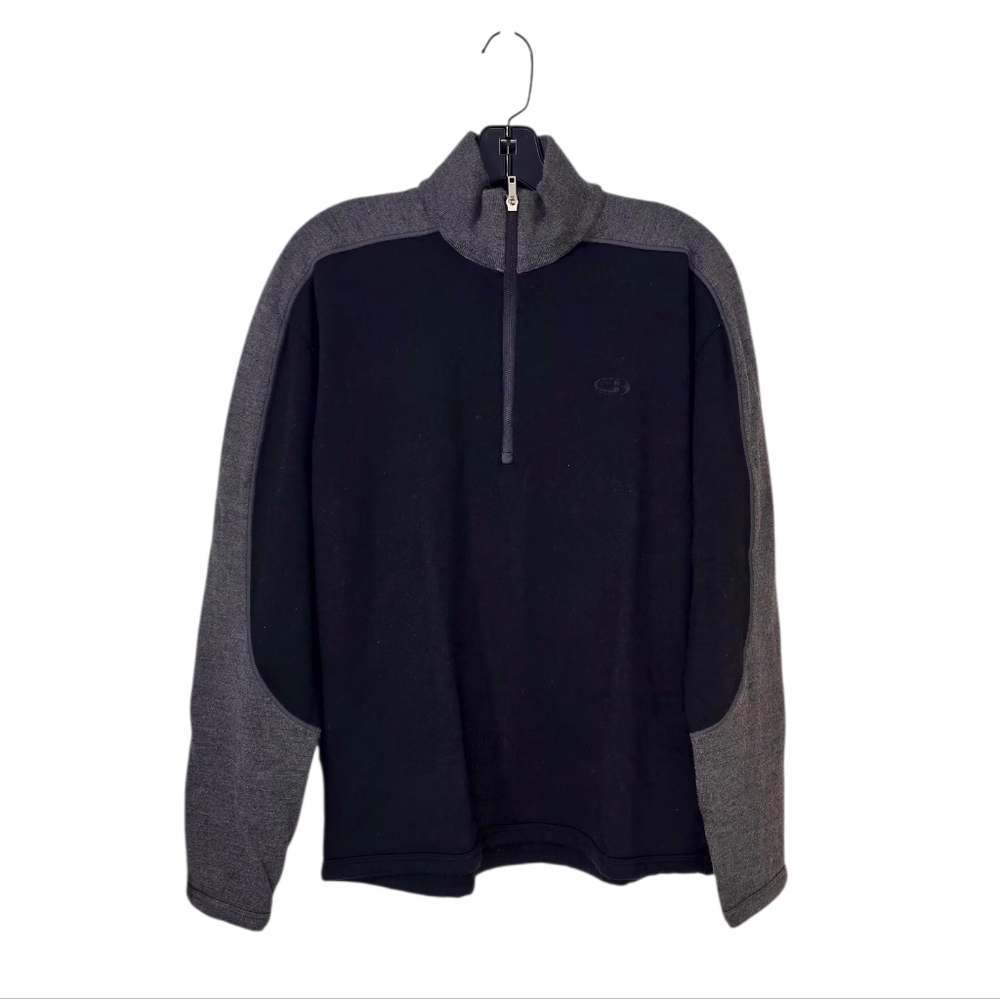 Icebreaker Sport 320 1/4 Zip Mock Neck Black Gray Pure Merino Long Sleeve Men M